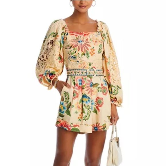 FARM RIO Sand Delicate Garden Lace Romper S - Picture 1 of 8